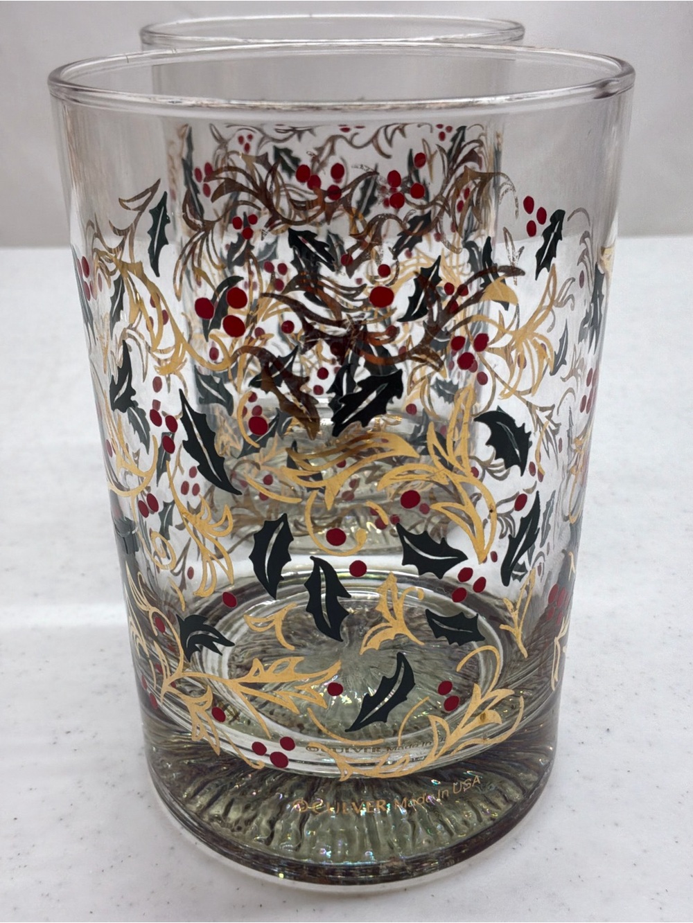 Culver 22K Gold MCM Holly Berry Double Rocks Glasses Signed Set of 2 - Picture 4 of 7